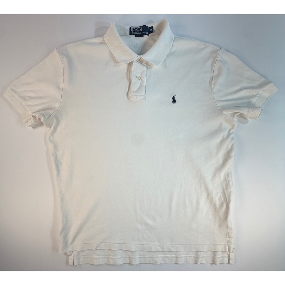 Polo Ralph Lauren Mens White Short Sleeve Pique Polo Shirt Navy Pony Size M